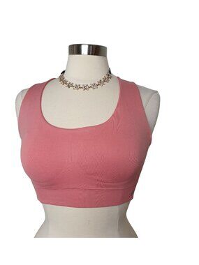 Marika Sport Womens XL Sports Bra Pink Strappy Back Seamless 38C-D Med Impact